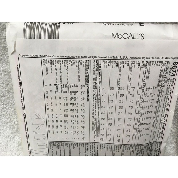 8674 MCCALLS MISSES JACKET/VEST/PULL-ON PANTS/SKIRT Sewing Pattern Size 18-22 - Picture 4 of 6